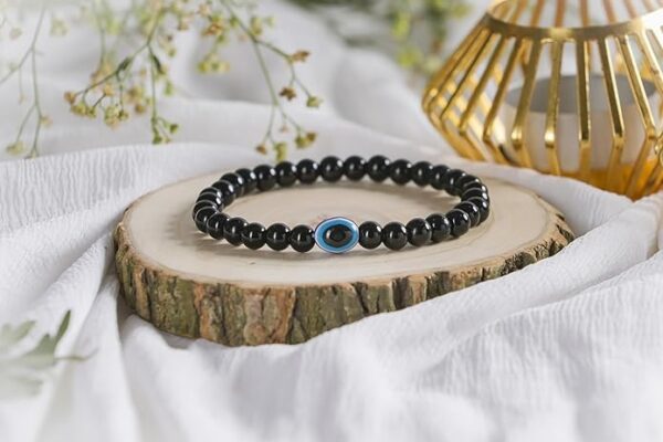 Black Tourmaline Bracelet with Evil Eye (Protection & Grounding) - Image 2