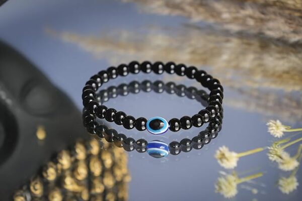 Black Tourmaline Bracelet with Evil Eye (Protection & Grounding) - Image 4