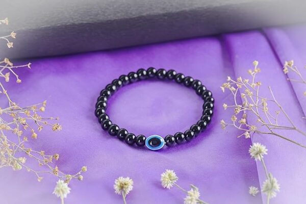 Black Tourmaline Bracelet with Evil Eye (Protection & Grounding) - Image 5